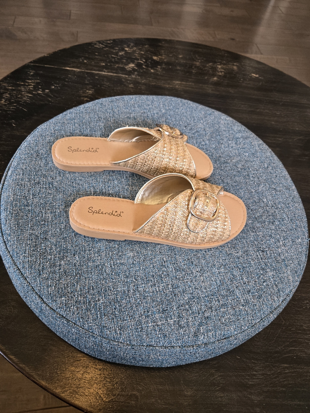 Splendid Sandy Light Gold Braided Slide Sandals with Decorative Buckle - Picture 9 of 9